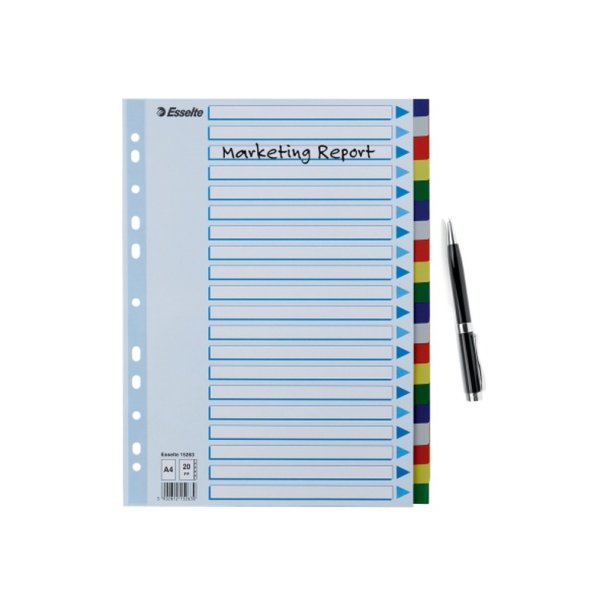 Esselte A4 Faneblade - PP - 20-delt - Farvede faner