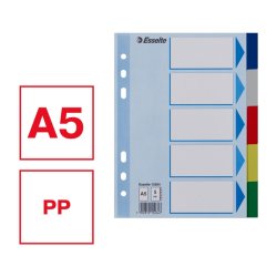 Esselte A5 Faneblade - PP - 5-delt - Farvede faner
