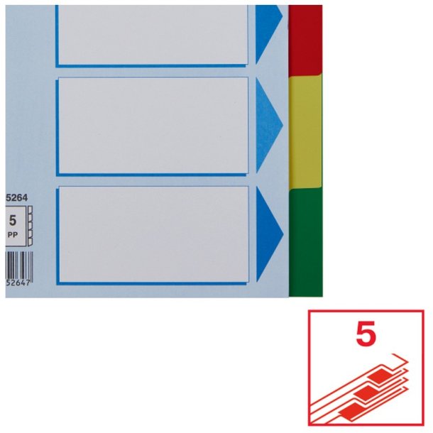 Esselte A5 Faneblade - PP - 5-delt - Farvede faner