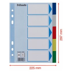 Esselte A5 Faneblade - PP - 5-delt - Farvede faner
