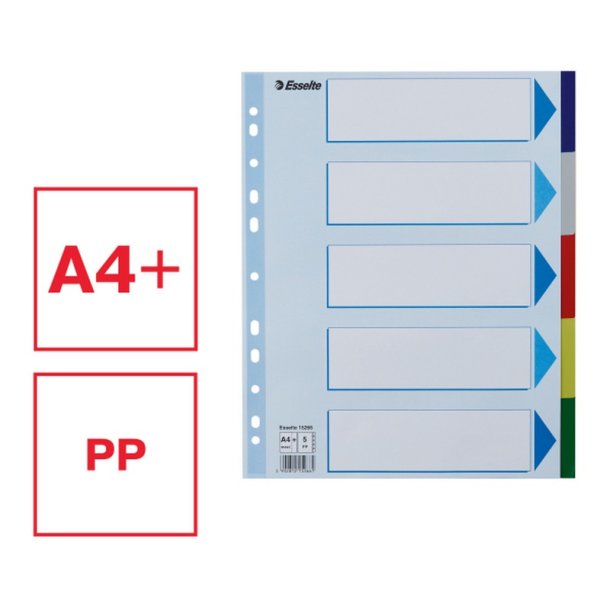 Esselte A4 maxi Faneblade - PP - 5-delt - Farvede faner