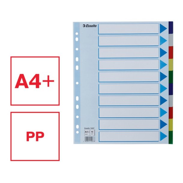 Esselte A4 maxi Faneblade - PP - 10-delt - Farvede faner