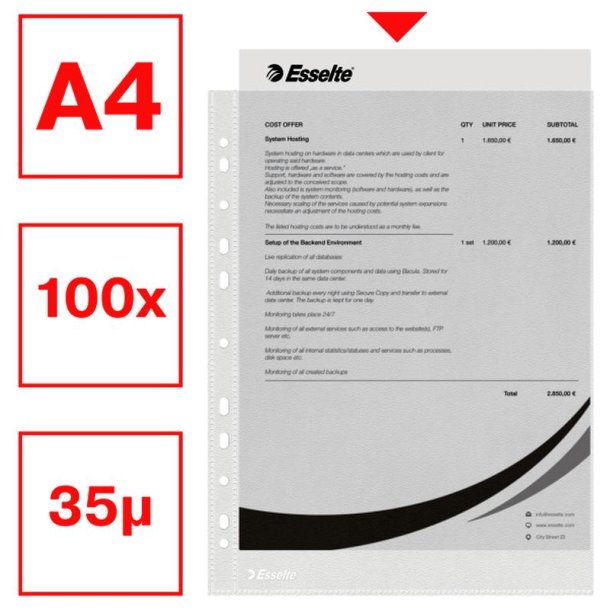 Esselte plastlommer A4 - 35my - copysafe - 100 stk.
