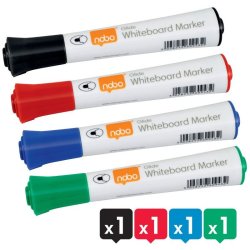 Nobo Whiteboard Marker - Glide - rund spids - 2mm - assorteret farver - 4 stk.