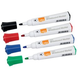 Nobo Whiteboard Marker - Glide - rund spids - 2mm - assorteret farver - 4 stk.