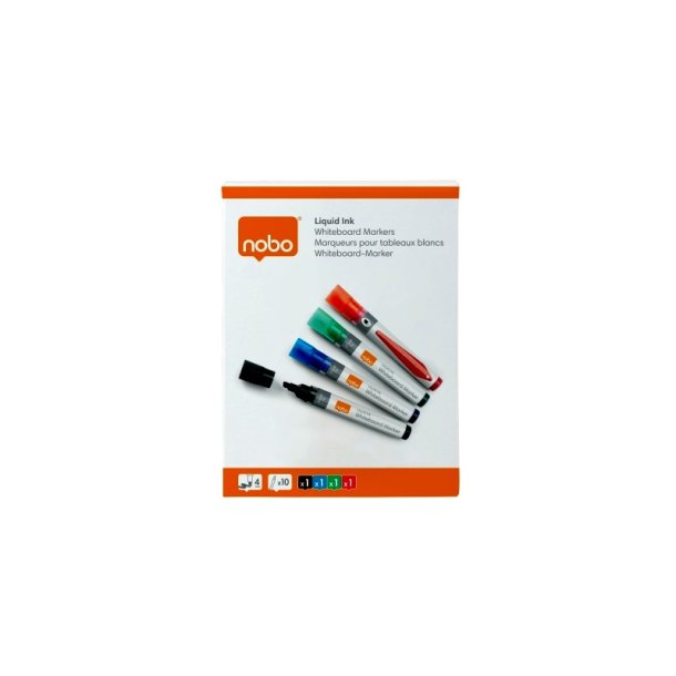 Nobo Whiteboard Marker - LiquidInk - rund spids - 3mm - assorteret farver - 4 stk.