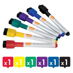 Nobo Whiteboard Marker - mini fin rund spids - 2mm - assorteret farver - 6 stk.