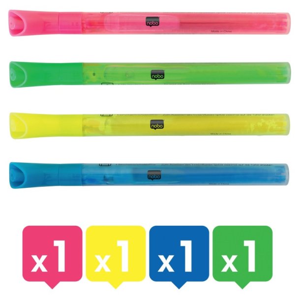 Nobo Whiteboard Marker - neon - rund spids - 2mm - assorteret farver - 4 stk.