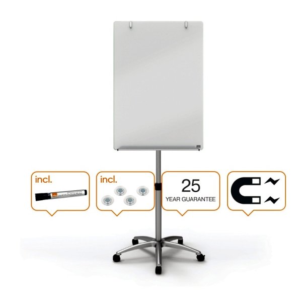 Nobo flipover glastavle p hjul - magnetisk sikkerhedsglas