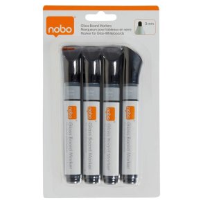 Nobo Whiteboard Marker - til glastavle - rund spids - 3mm - sort - 4 stk.