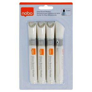 Nobo Whiteboard Marker - til glastavle - rund spids - 3mm - hvid - 4 stk.