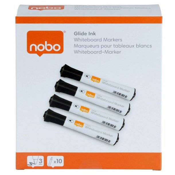 Nobo Whiteboard Marker - Glide - rund spids - 2mm - sort - 10 stk.