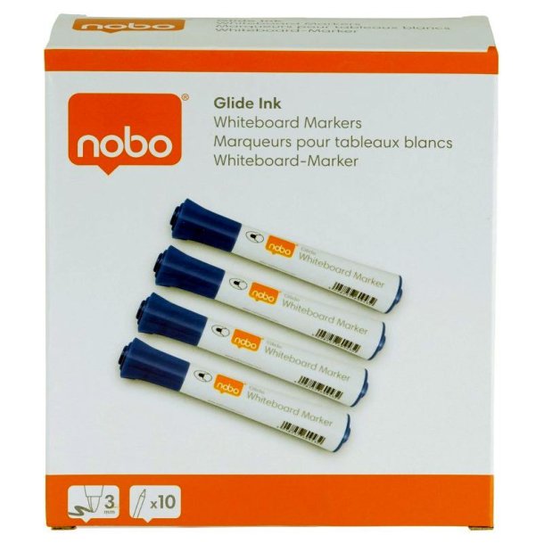 Nobo Whiteboard Marker - Glide - rund spids - 2mm - bl - 10 stk.