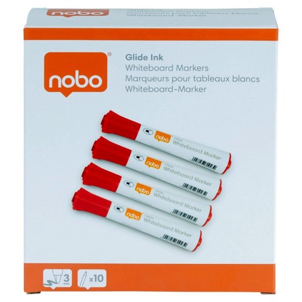 Nobo Whiteboard Marker - Glide - rund spids - 2mm - rd - 10 stk.