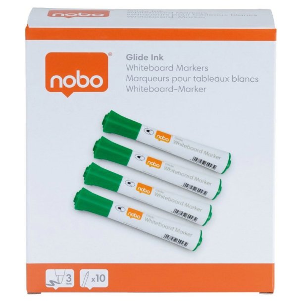 Nobo Whiteboard Marker - Glide - rund spids - 2mm - grn - 10 stk.