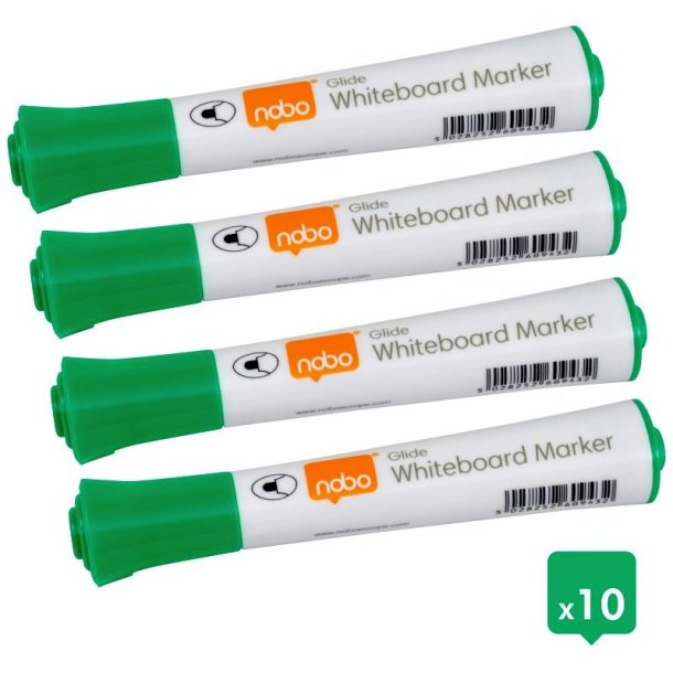Nobo Whiteboard Marker - Glide - rund spids - 2mm - grn - 10 stk.
