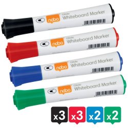 Nobo Whiteboard Marker - Glide - rund spids - 2mm - assorteret farver - 10 stk.