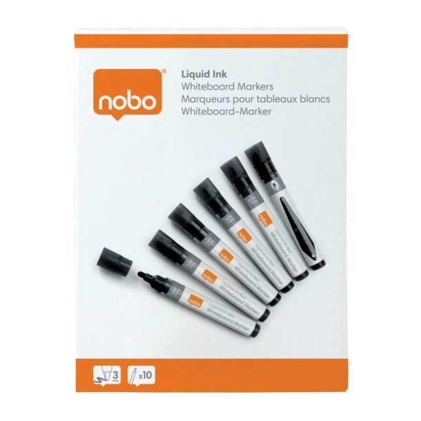 Nobo Whiteboard Marker - LiquidInk - rund spids - 3mm - sort - 10 stk.