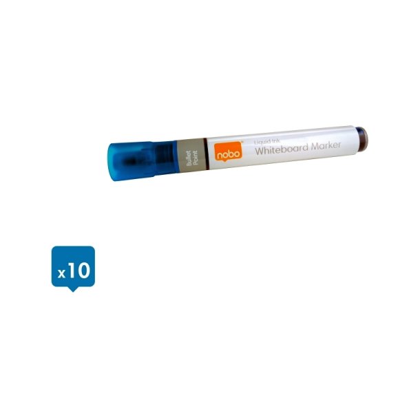 Nobo Whiteboard Marker - LiquidInk - rund spids - 3mm - bl - 10 stk.