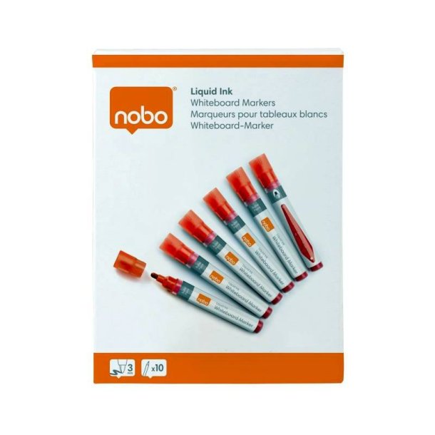 Nobo Whiteboard Marker - LiquidInk - rund spids - 3mm - rd - 10 stk.