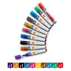 Nobo Whiteboard Marker - LiquidInk - rund spids - 3mm - assorteret farver - 10 stk.
