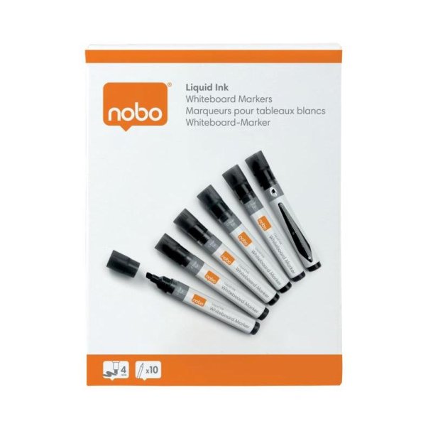 Nobo Whiteboard Marker - LiquidInk - Skr spids - 4mm - sort - 10 stk.