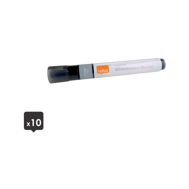 Nobo Whiteboard Marker - LiquidInk - Skr spids - 4mm - sort - 10 stk.