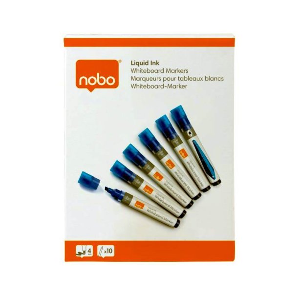 Nobo Whiteboard Marker - LiquidInk - Skr spids - 4mm - bl - 10 stk.