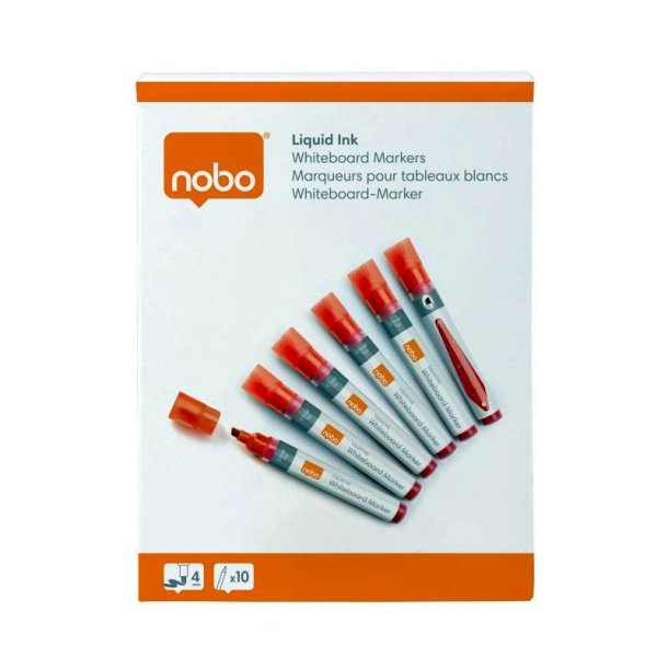 Nobo Whiteboard Marker - LiquidInk - Skr spids - 4mm - rd - 10 stk.