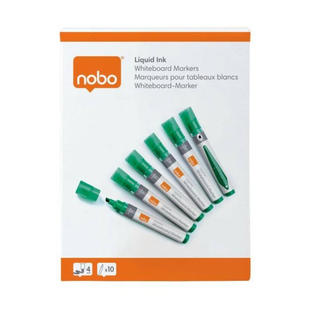 Nobo Whiteboard Marker - LiquidInk - Skr spids - 4mm - grn - 10 stk.