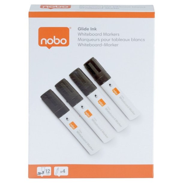 Nobo Whiteboard Marker - Glide Jumbo - Skr spids - 10mm - sort - 4 stk.