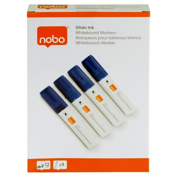 Nobo Whiteboard Marker - Glide Jumbo - Skr spids - 10mm - bl - 4 stk.