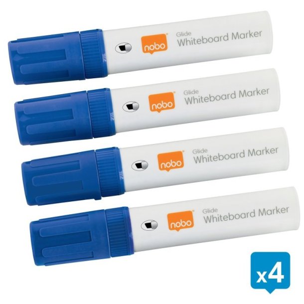 Nobo Whiteboard Marker - Glide Jumbo - Skr spids - 10mm - bl - 4 stk.