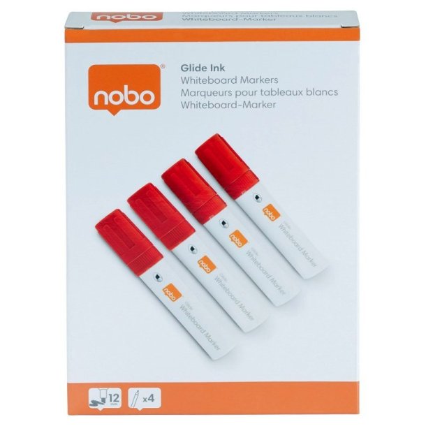 Nobo Whiteboard Marker - Glide Jumbo - Skr spids - 10mm - rd - 4 stk.