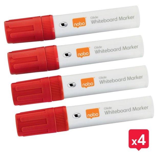 Nobo Whiteboard Marker - Glide Jumbo - Skr spids - 10mm - rd - 4 stk.