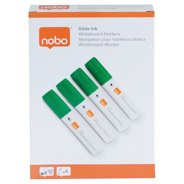 Nobo Whiteboard Marker - Glide Jumbo - Skr spids - 10mm - grn - 4 stk.