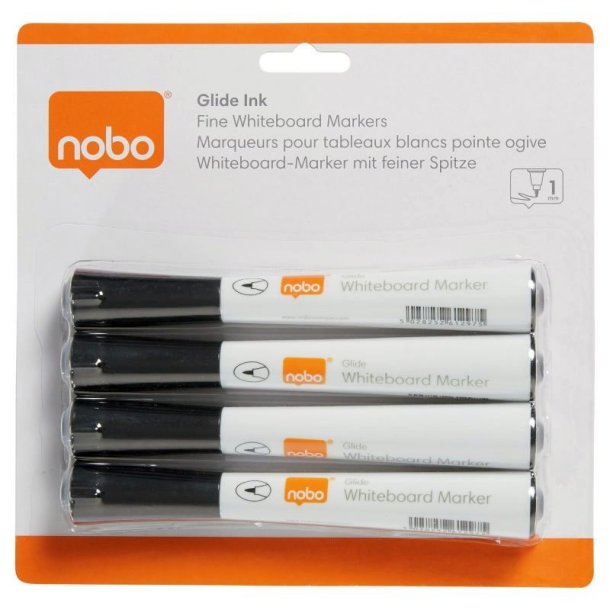 Nobo Whiteboard Marker - Glide fin - rund spids - 1mm - sort - 4 stk.