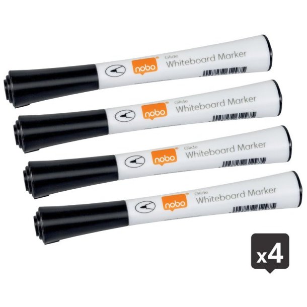 Nobo Whiteboard Marker - Glide fin - rund spids - 1mm - sort - 4 stk.