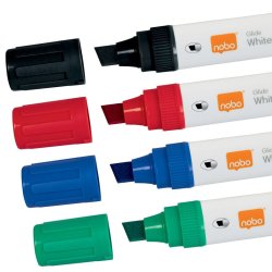 Nobo Whiteboard Marker - Glide Jumbo - Skr spids - 10mm - assorteret farver - 4 stk.