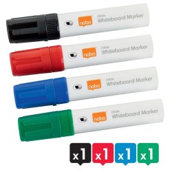 Nobo Whiteboard Marker - Glide Jumbo - Skr spids - 10mm - assorteret farver - 4 stk.