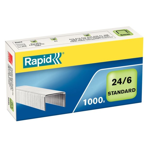 Rapid Hfteklammer - 24/6 - standard - hfter op til 20 ark - 1000 stk.