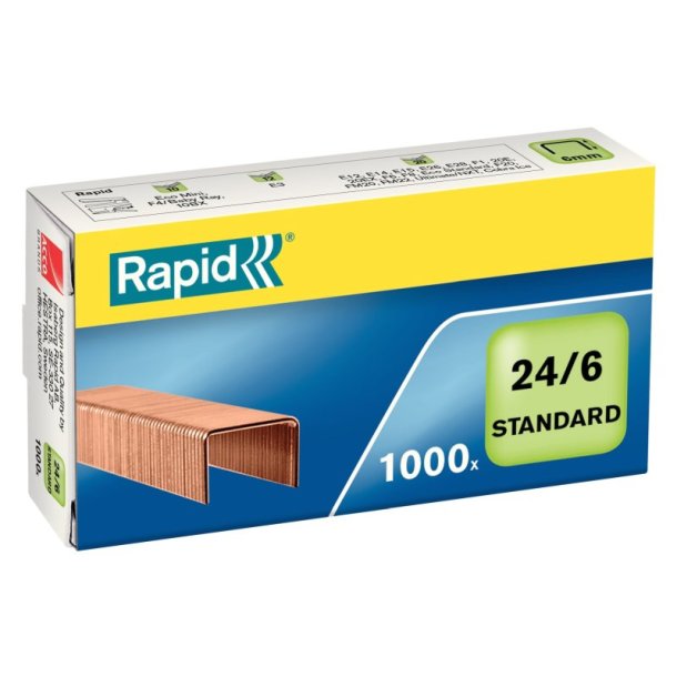 Rapid Hfteklammer - 24/6 - kobber - hfter op til 20 ark - 1000 stk.