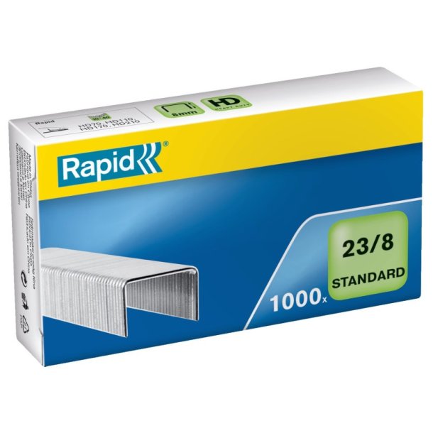 Rapid Hfteklammer - 23/8 - standard galvaniseret - hfter op til 30 ark - 1000 stk.