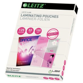 Leitz A5 Lamineringslommer - 125my Skinnende - Egnet til varmlaminering - 100 stk.