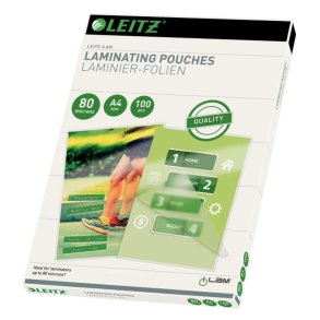 Leitz A4 Lamineringslommer - 80my Skinnende - Egnet til varmlaminering - 100 stk.