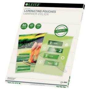 Leitz A3 Lamineringslommer - 80my Skinnende - Egnet til varmlaminering - 100 stk.