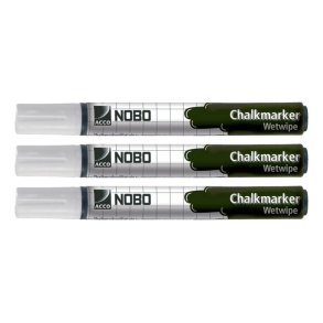 Nobo Kridt Marker - til glastavle - rund spids - hvid - 3 stk.
