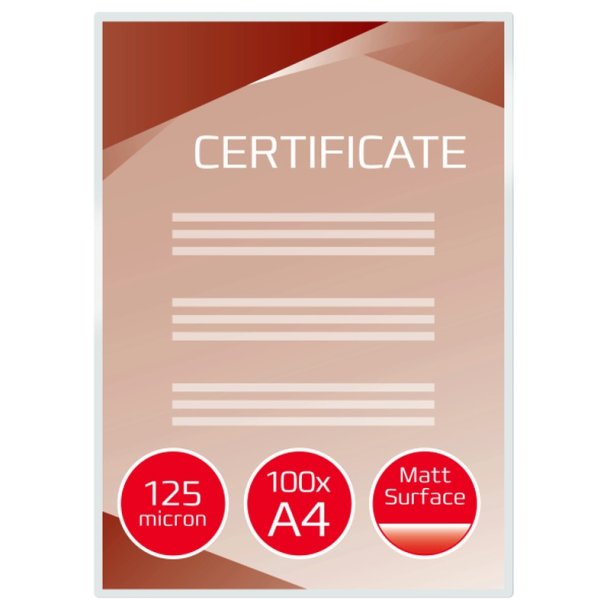 GBC A4 Lamineringslommer - 125 my matte Skrivbare - 100 stk