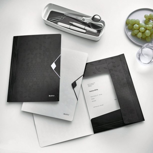 Leitz A4 3-klap mappe WOW - elastikmappe - PP - sort