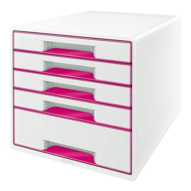 Leitz Skuffekabinet - Desk Cube WOW - 5-skuffer - hvid/pink